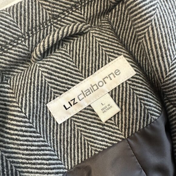 Liz Claiborne Womens Herringbone Jacket Grey Button Front Coat Large Wool Blend - Picture 3 of 8
